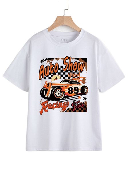 

car & letter graphic tee 52eo#, White