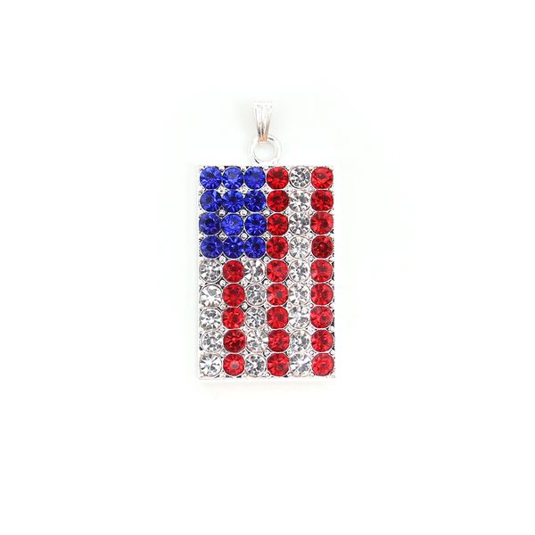 

10 pcs/lot fashion jewelry custom pendant american flag rectangle 4th of july independence day crystal rhinestone pendant charm, Silver