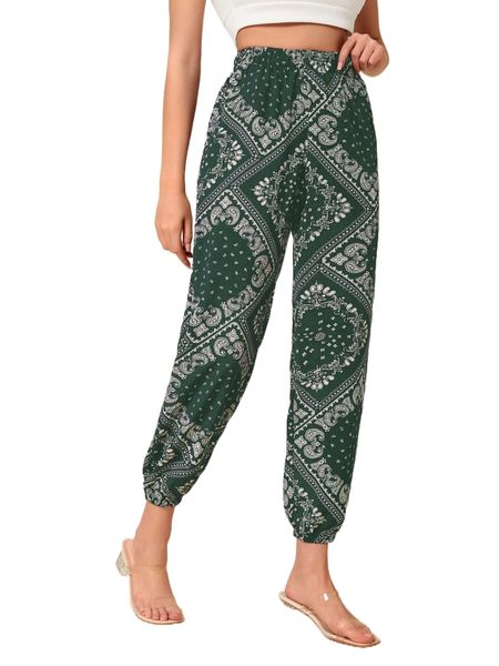 

paisley and scarf print pants b2pj#, Black;white