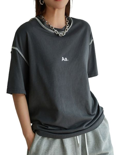 

dazy letter graphic drop shoulder stitching tee 60nq#, White