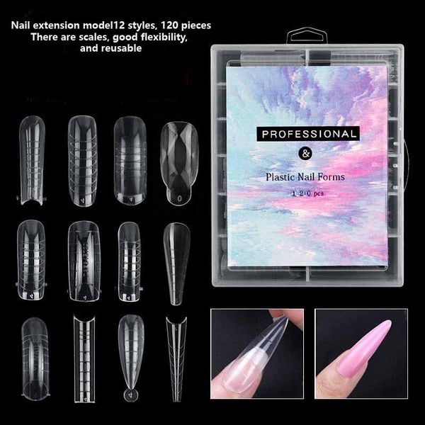 Unghie finte 120 Pz/scatola Nail Art UV Estendere lo strumento di estensione del gel Suggerimenti per la costruzione rapida di stampi Dual Forms Finger ExtensionFalse