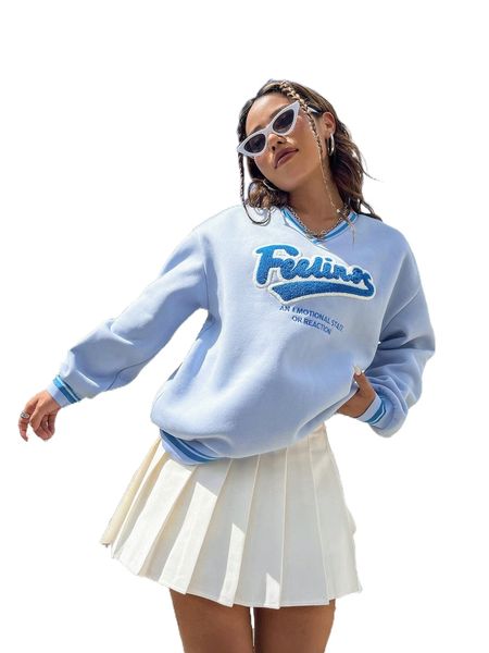 

letter graphic drop shoulder sweatshirt 45ss#, Black
