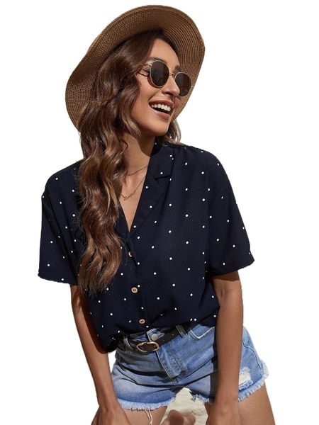 

polka dot lapel collar blouse m5r8#, White