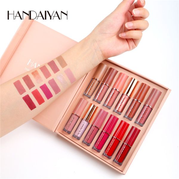 HANDAIYAN 12 colori Set lucidalabbra Rossetto opaco impermeabile Pigmento labbra Rosso scuro Trucco lucidalabbra a lunga durata