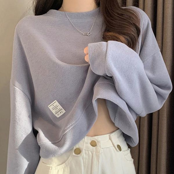 Damen Hoodies Sweatshirts Damen Frühling Elegant Harajuku Mode Täglich Weich Formal Koreanisch Lose Ulzzang Einfache Reine Farbe Kleidung Pullov