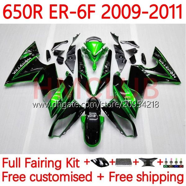 Verkleidungsset für KAWASAKI NINJA 650R ER 6 F 650 650 R Karosserie ER6 F ER6F 09 10 11 Karosserie 17Nr.0 ER-6 F ER 6F 650-R 09-11 Verkleidung ER-6F 2009 2010 2011 OEM-Verkleidung Grün Schwarz