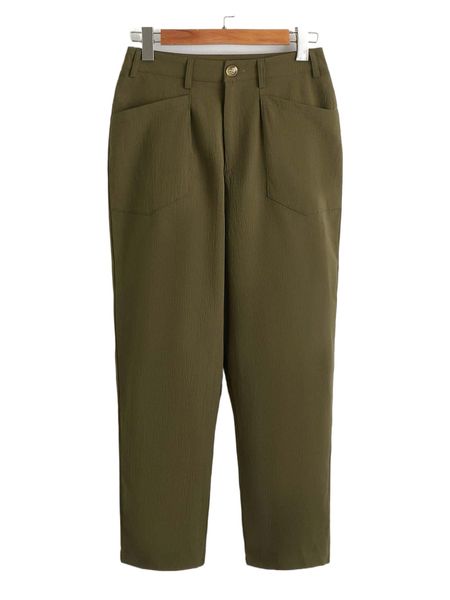 

solid patched pocket tapered pants p4lv#, Black;white