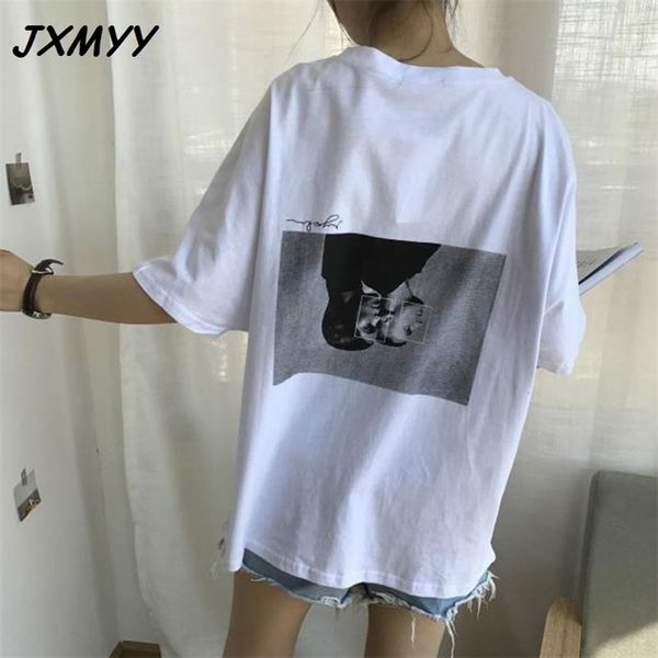 

harajuku summer t-shirt cartoon character printing white short-sleeved casual t-shirt women loose shirt cotton student 210412