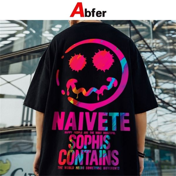 

abfer smiles face t shirt men cool t-shirt japanese streetwear harajuku oversized t shirt summer high street short sleeve 220408, White;black
