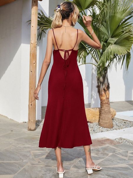 

tie backless draped cami dress j847#, Black;gray