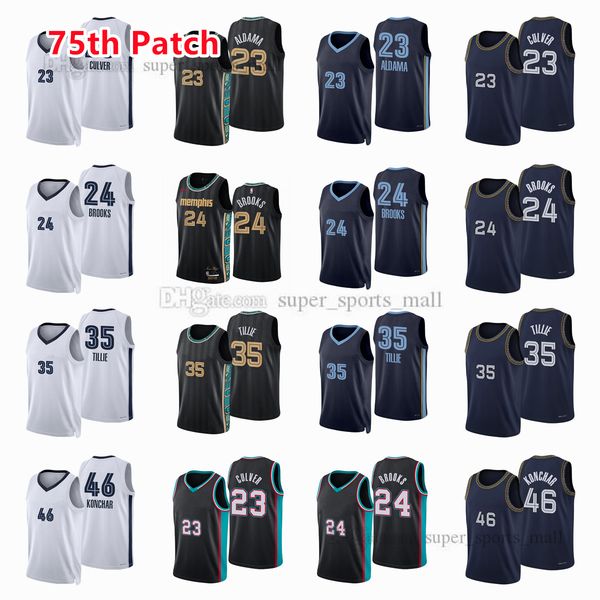 

printed 75th patch city basketball jerseys 23 jarrett 46 john culver konchar 24 dillon 35 killian brooks tillie jersey color white blue blac, Black;red