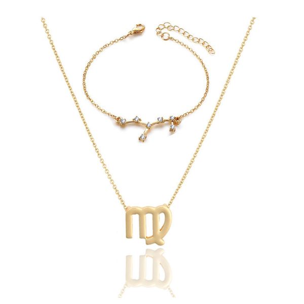 

twelve signs of the zodiac necklace bracelet set zodiac card set necklace, Silver