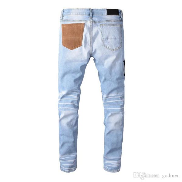 Jeans de jeans Hip Hop Designer de luxo jeans Pant angustiado Rapped Ripped Ripped Motorcycle Roushothing Tamanho 28-40