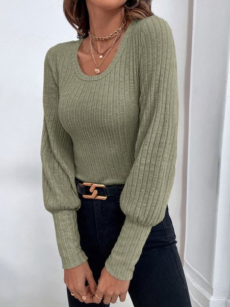 

ribbed knit lantern sleeve tee n6i8#, White