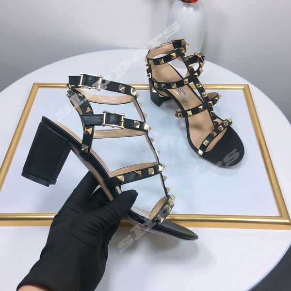 

2023 european style shoes imported leather female sandals designer has tag female slippers women's fashion high heels size 35-42, Black