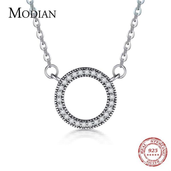

modian 925 sterling silver hearts pendant fashion classic brand clear cubic zirconia circle necklace for women luxury jewelry 220722