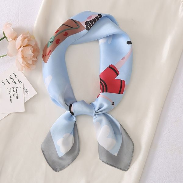 

21 new korean version 70cm imitation silk fresh tie neck decoration wild female small square scarf, Blue;gray