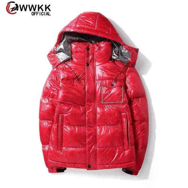 

2020 glossy winter warm down cotton padded waterproof jacket for man thick bright black short shiny jacket green cotton parkas t220715