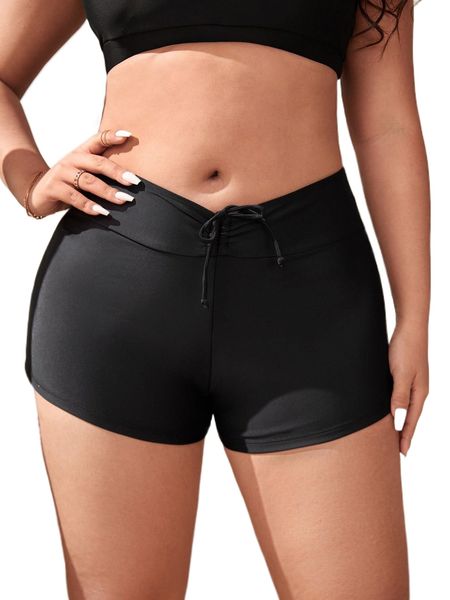 

plus tie front beach shorts x3kl#, Black