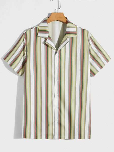 

romwe guys block striped lapel neck shirt v3tv#, White;black