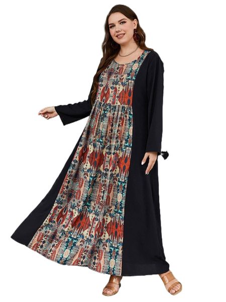 

plus butterfly and geo print smock dress v1ep#, Black