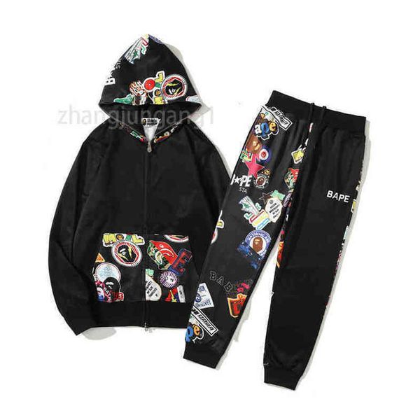 

22sss designer luxury autumn and winter apes hip hop man printed hooded cardigan zipper sweater jacket trend tee jacket, Black