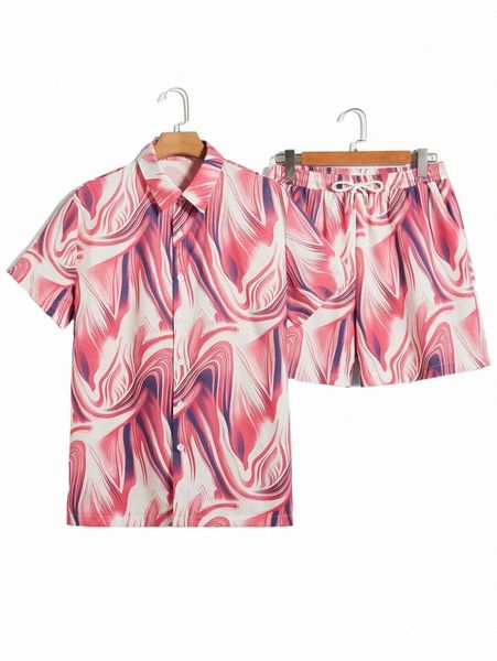 

romwe guys allover print shirt & shorts f8y7#, Gray