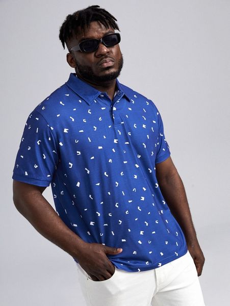 

extended sizes men geo print polo shirt d3on#, White;black