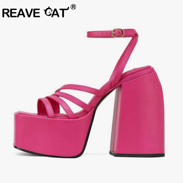

2022 new high heels women sandals thick platform female slippers buckle ankle strap dress office ladies wedding mules big 43, Black