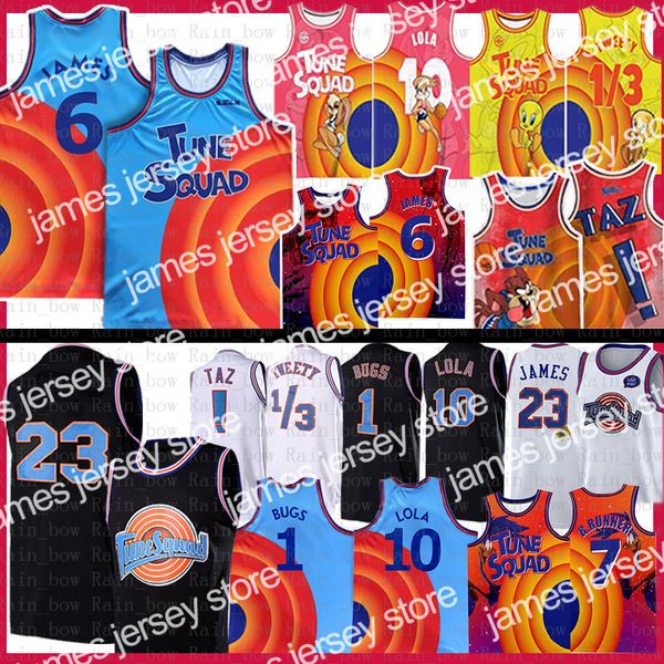 

new 1 bugs 10 lola movie space jam 2 tune squad lebron 6 james basketball jersey youth mens blue 2021 23 22 bill murray, Black;red