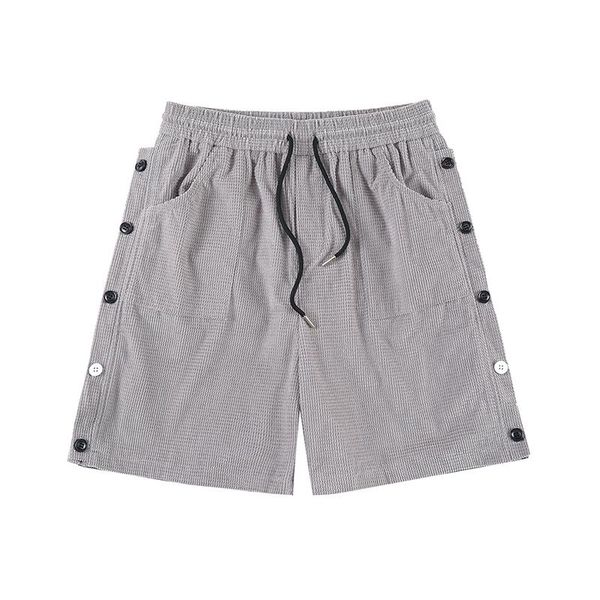 

men's shorts side button drawstring solid color summer mens hip hop retro vibe style harajuku loose five point pants oversized, White;black
