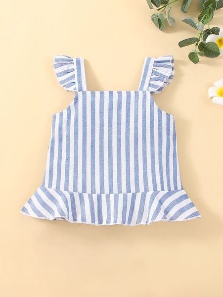 

baby striped print ruffle trim peplum she, Blue