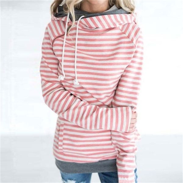 

autumn striped sweatshirt hoodies for women female sweatshirt winter zip hoodie women hooded sweatshirt sweat shirt hoody ladies 201210, Black