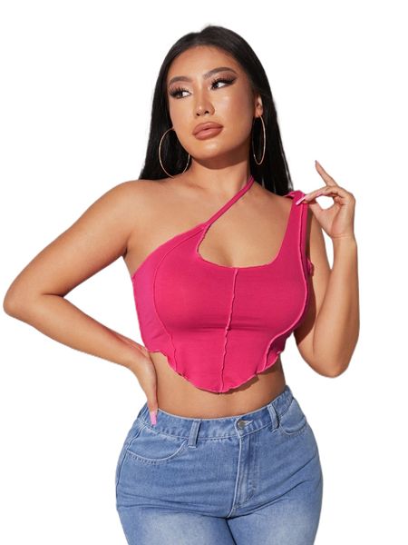 

sxy solid one shoulder crop e4hr#, White