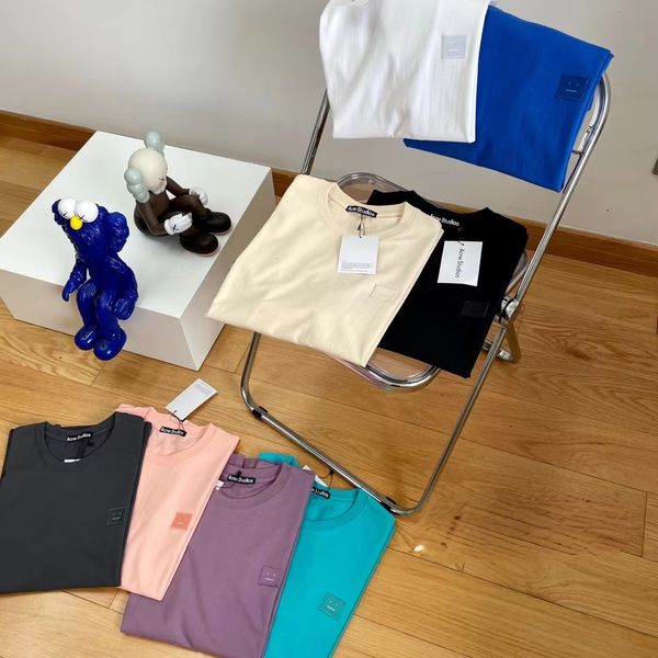 

2022 new nordic minimalist acne studios short-sleeved t shirt embroidered smiley face 8 colors for men and women, White