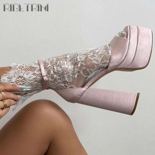 

ribetrini big size 43 fashion peep toe high heels women s sandals platform banquet design luxury show solid summer shoes 220721, Black
