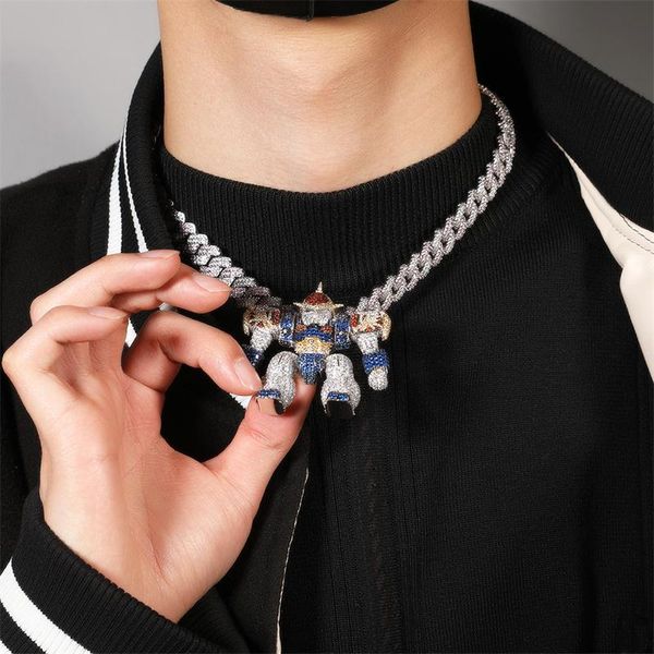 Kolye Kolyeler Hip Hop Karikatür Metamor Metamor Kuvvetleri Buzlu Out 13mm Genişlik Bling Kristal Miami Küba Zincir Gerdanlık Erkek Kadınlar