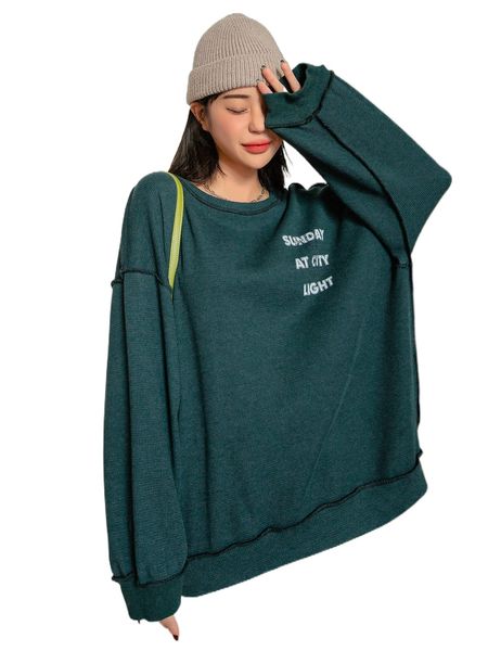 

dazy slogan graphic stitching drop shoulder pullover z7of#, Black