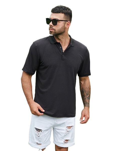 

extended sizes men solid ribbed knit polo shirt w4fn#, White;black
