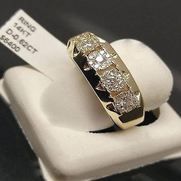 Anelli a grappolo Moda uomo Oro giallo 14 carati Banda di diamanti Tennis Anello da mignolo Anniversario Regalo Fidanzamento Gioielli da sposa Taglia 5-12Cluster