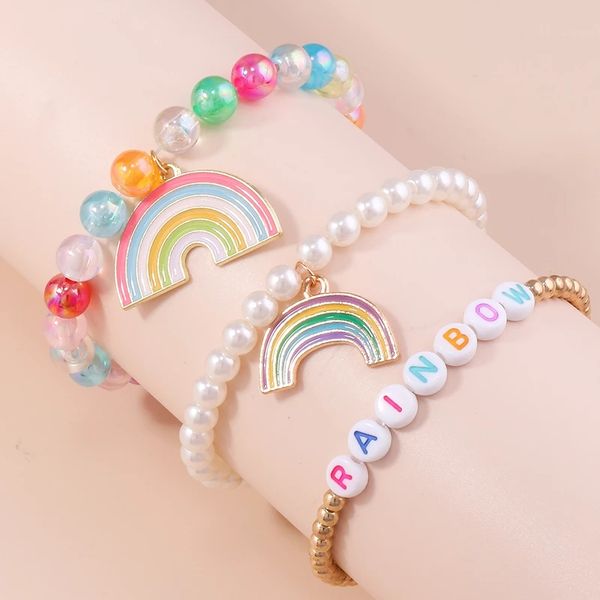 Summer chic adorável colordul contas pulseiras arco -íris jóias de férias de praia femininas