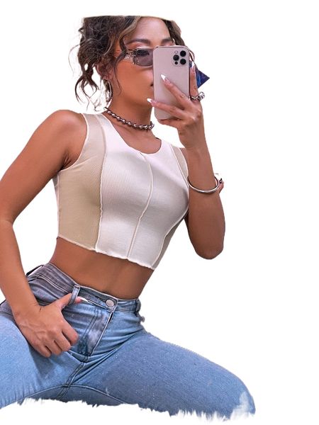 

two tone seam detail crop tank q9tz#, White