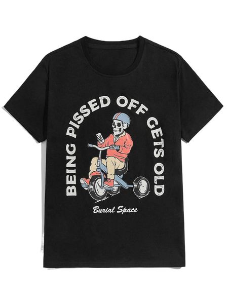 

romwe x burialspace guys slogan skull graphic tee x2ct#, White;black