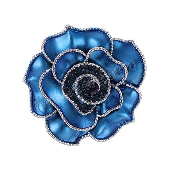 High-End Blue Rose Flor Broche Cristal Pins Feminino Jóias Terno Scarf Buckle Broches para Mulheres Acessórios