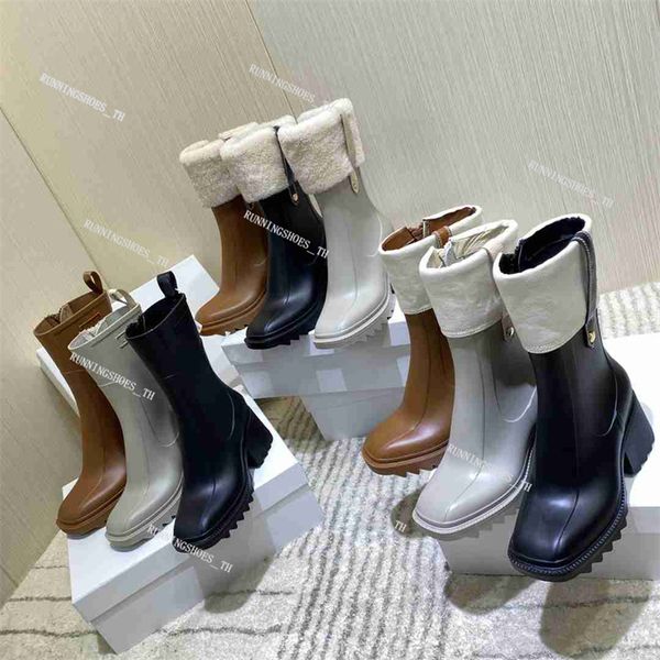 Designer Betty Boots Bot de borracha PVC BOTA DE BORRAGEM BLATE WELLY SAPATOS DE JONE-ALTO JONE