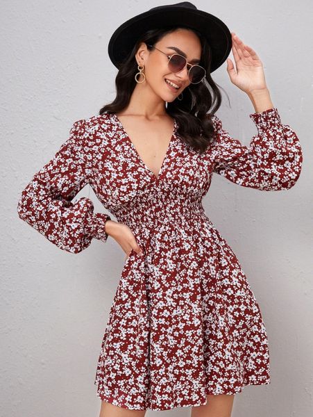 

ditsy floral shirred waist dress a7tj#, Black;gray