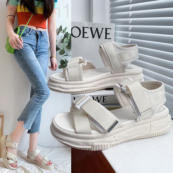 

sandals designer 2022 summer new korean muffin thick soled sports sandals women's fashion open toe word magic sticker beach shoes women, Black