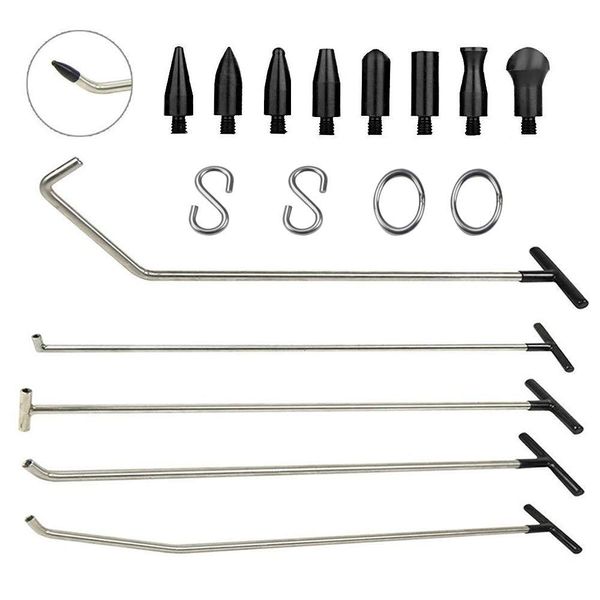 Rods Ferramentas Pathless Dent Repair Kits com 8 Cabeça Caper e S-Gancho para Carro Auto Body Dents Hail Dano Remoção Set Inoxidável