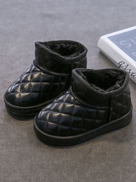 

boys quilted embossed plush inside boots she, Black;grey