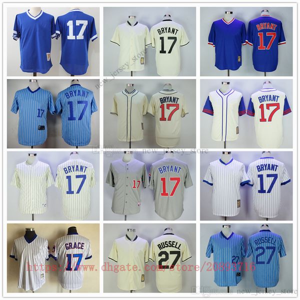 Filme Vintage Baseball Jerseys Usa Costurado 17 KrisBryant 27 AddisonRussell Todos Costurados Nome Número Away Respirável Esporte Venda Alta Qualidade Jersey